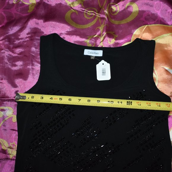 NEW calvin klein black beads rhinestone studs Bling Tank Top T-SHIRT Size XS / S - Picture 8 of 10